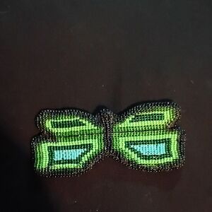 Green and Blue Beaded Bow Patch